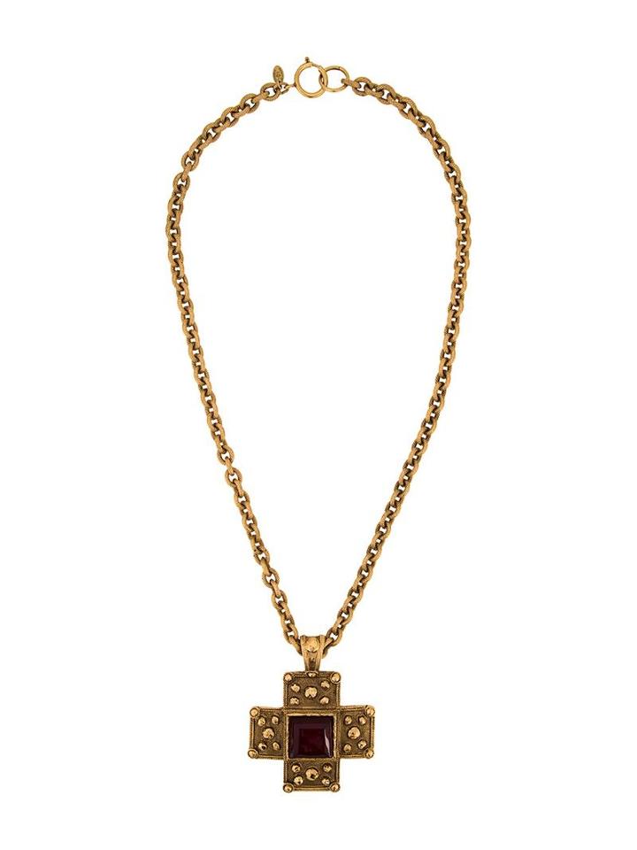 Chanel Vintage Cross Pendant Necklace, Metallic