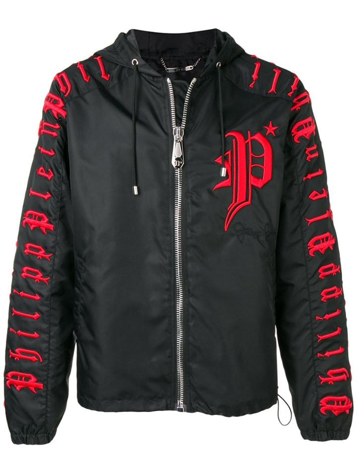 Philipp Plein Don't Leave Logo Embroidered Hooded Jacket - Black