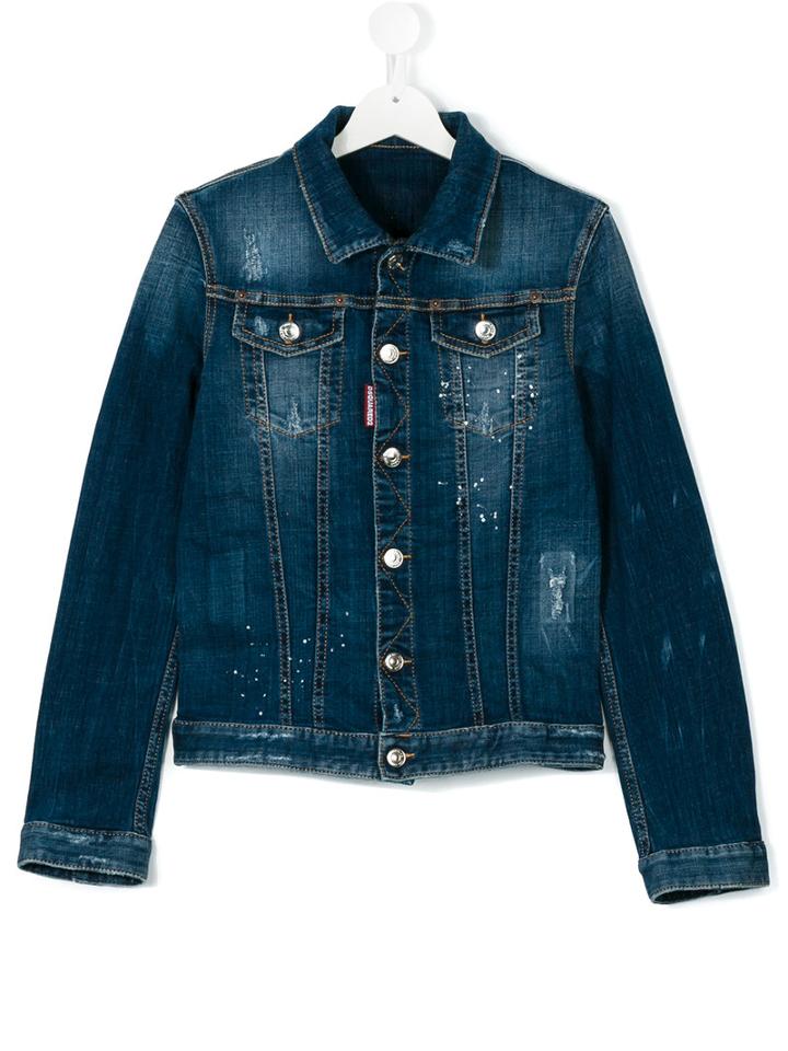 Dsquared2 Kids - Flap Pockets Denim Jacket - Kids - Cotton/spandex/elastane - 16 Yrs, Blue