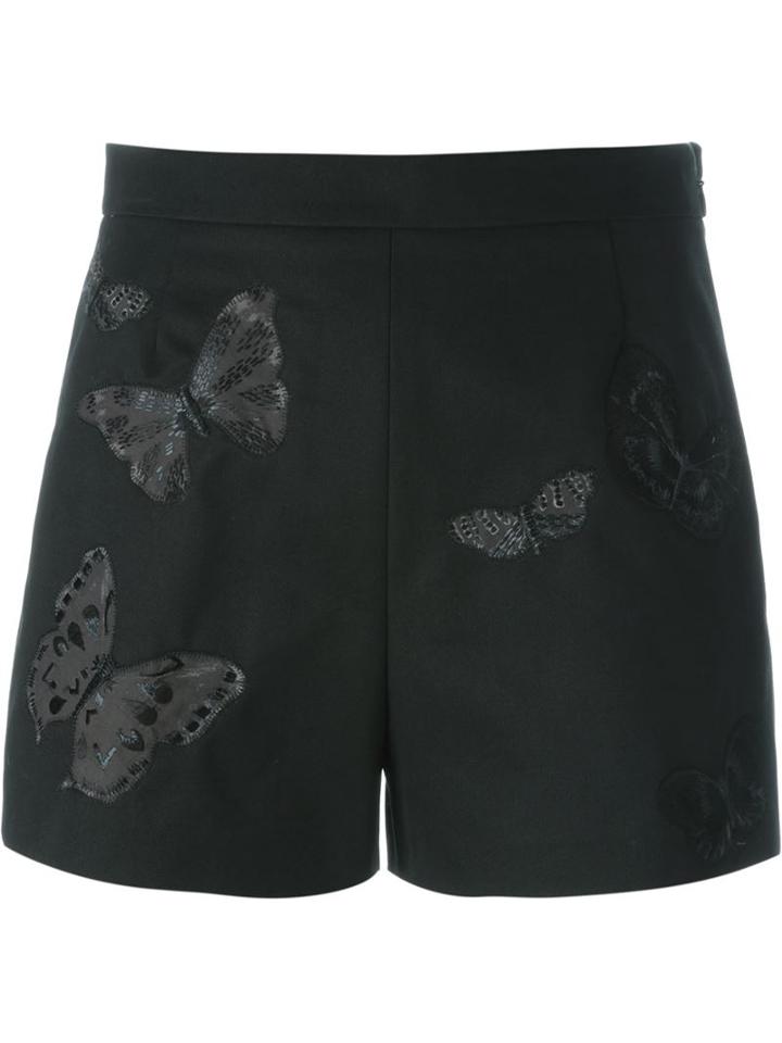 Valentino Butterfly Embroidered Shorts, Women's, Size: 40, Black, Cotton