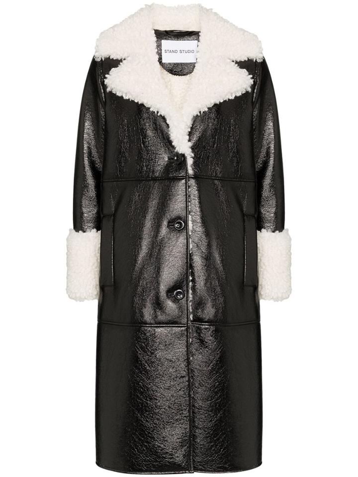 Stand Studio Linda Cracked Patent Leather Coat - Black
