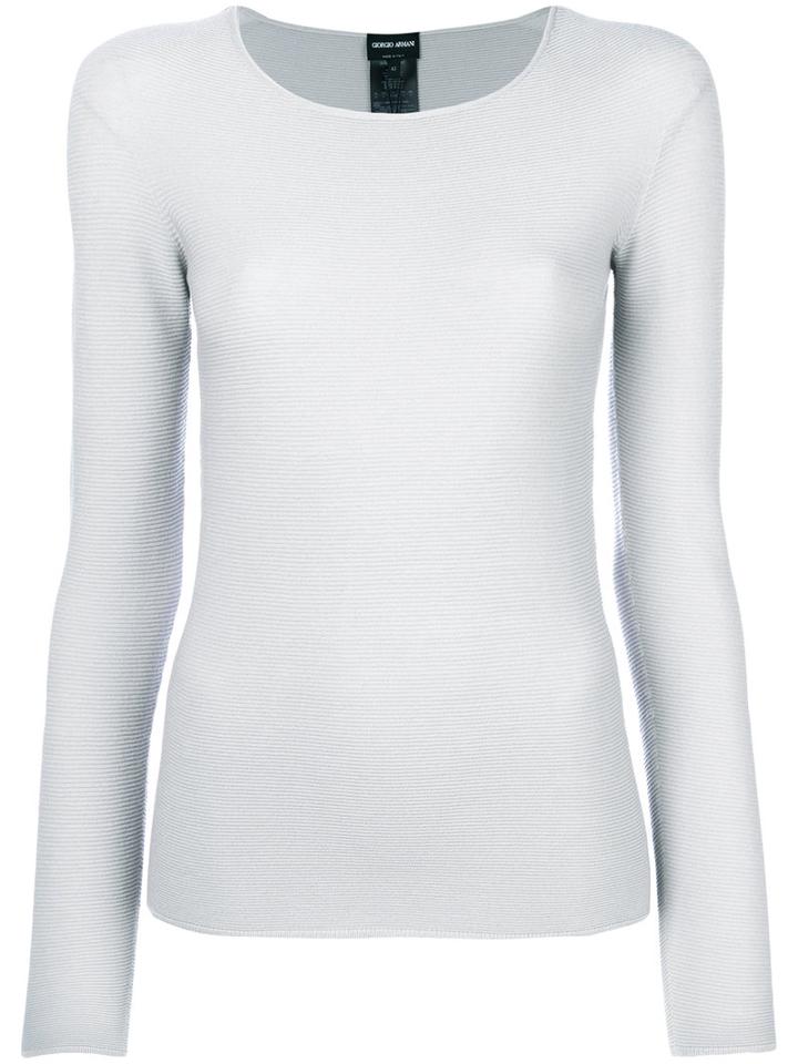 Giorgio Armani - Ribbed Top - Women - Polyester/viscose - 48, Grey, Polyester/viscose
