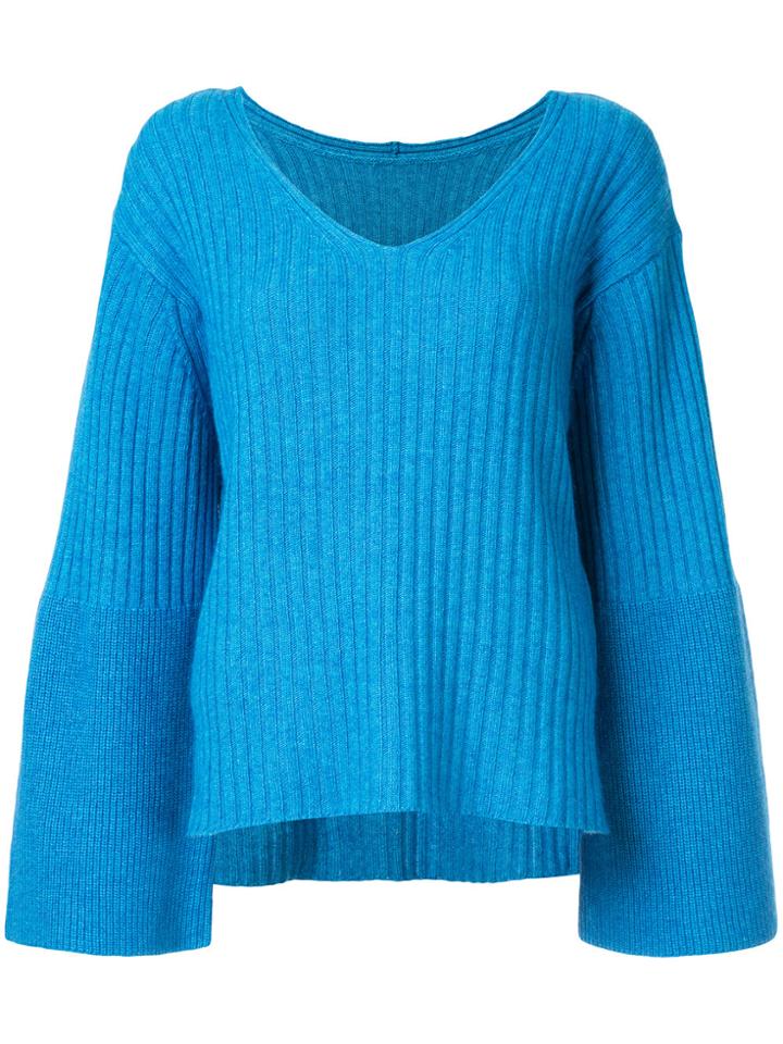 Cityshop Ribbed V-neck Jumper - Blue