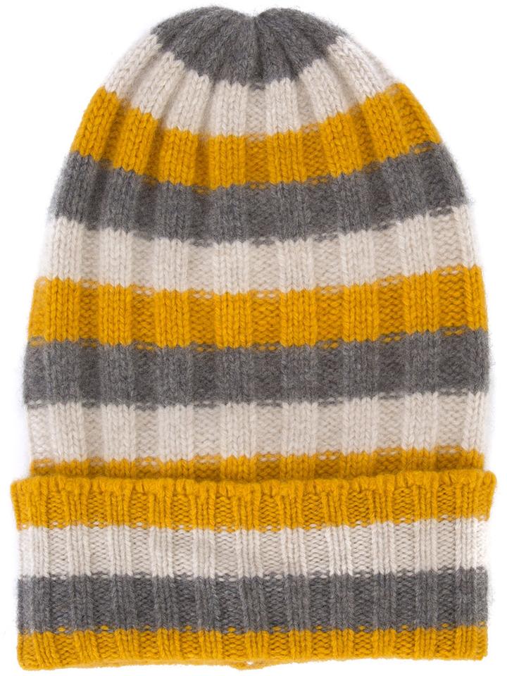 The Elder Statesman Cashmere Striped Beanie, Adult Unisex, Yellow/orange, Cashmere
