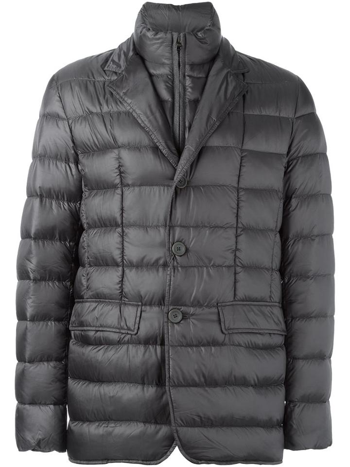 Herno Double Collar Jacket, Men's, Size: 58, Grey, Feather Down/polyamide/wool