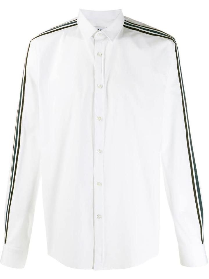 Les Hommes Urban Embroidered Stripe Shirt - White