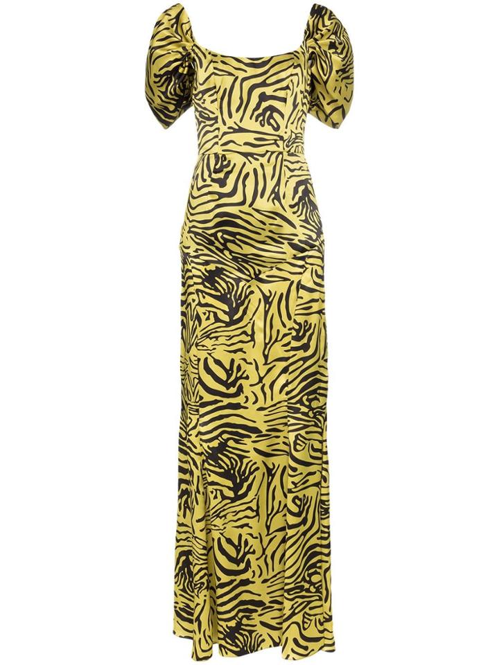 De La Vali Yellow And Black Alma Tiger Print Silk Dress - Gold