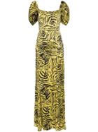 De La Vali Yellow And Black Alma Tiger Print Silk Dress - Gold