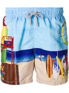 Mc2 Saint Barth Beach Scene Swim Trunks - Blue