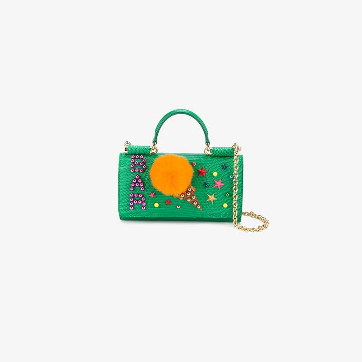 Dolce & Gabbana Ice Cream Bar Bag, Women's, Green, Calf Leather/rabbit Fur/viscose/polyester