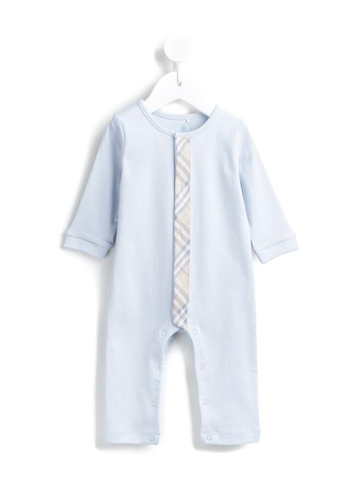 Burberry Kids Check Trim Jumpsuit, Newborn Boy's, Size: 1 Mth, Blue