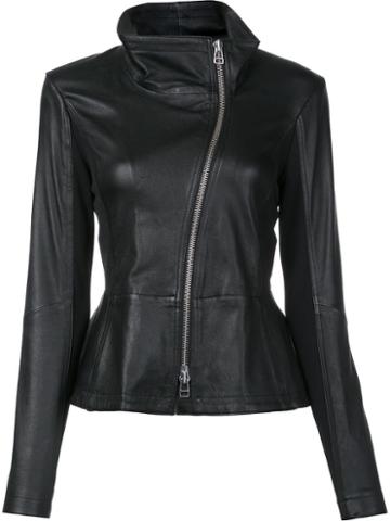 Veronica Beard Off-centre Zip Jacket, Women's, Size: 10, Black, Lamb Skin/nylon/spandex/elastane