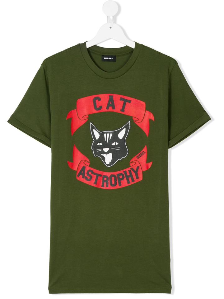 Diesel Kids Cat Astrophy Print T-shirt - Green