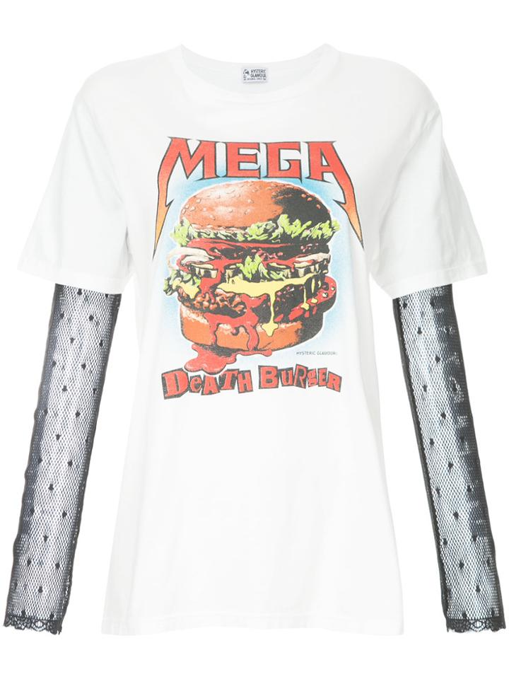 Hysteric Glamour Jacquard Sleeve Burger Print T-shirt - White