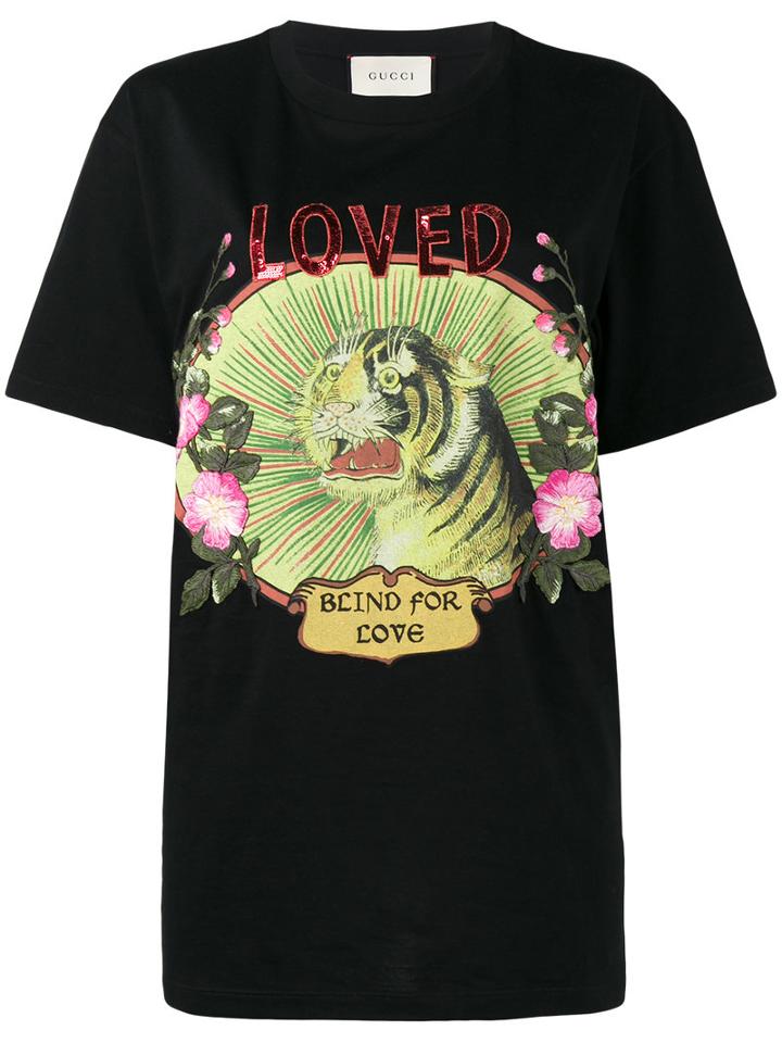 Gucci - Loved Embroidered T-shirt - Women - Cotton - M, Black, Cotton