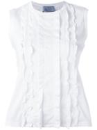 Prada Sleeveless Top With Frilled Front Detail, Women's, Size: Small, White, Cotton