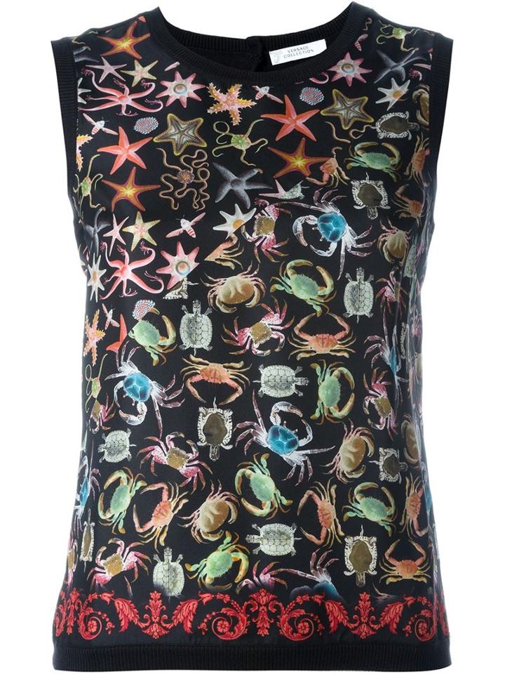 Versace Collection Sea Animal Print Top, Women's, Size: 38, Black, Silk/cotton