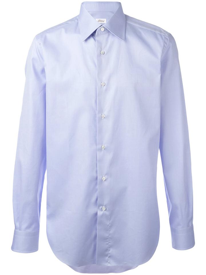 Brioni - Plain Shirt - Men - Cotton - 43, Blue, Cotton