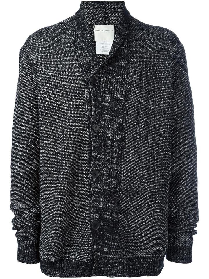 Stephan Schneider Off-centre Fastening Cardigan, Men's, Size: Large, Black, Wool/cotton