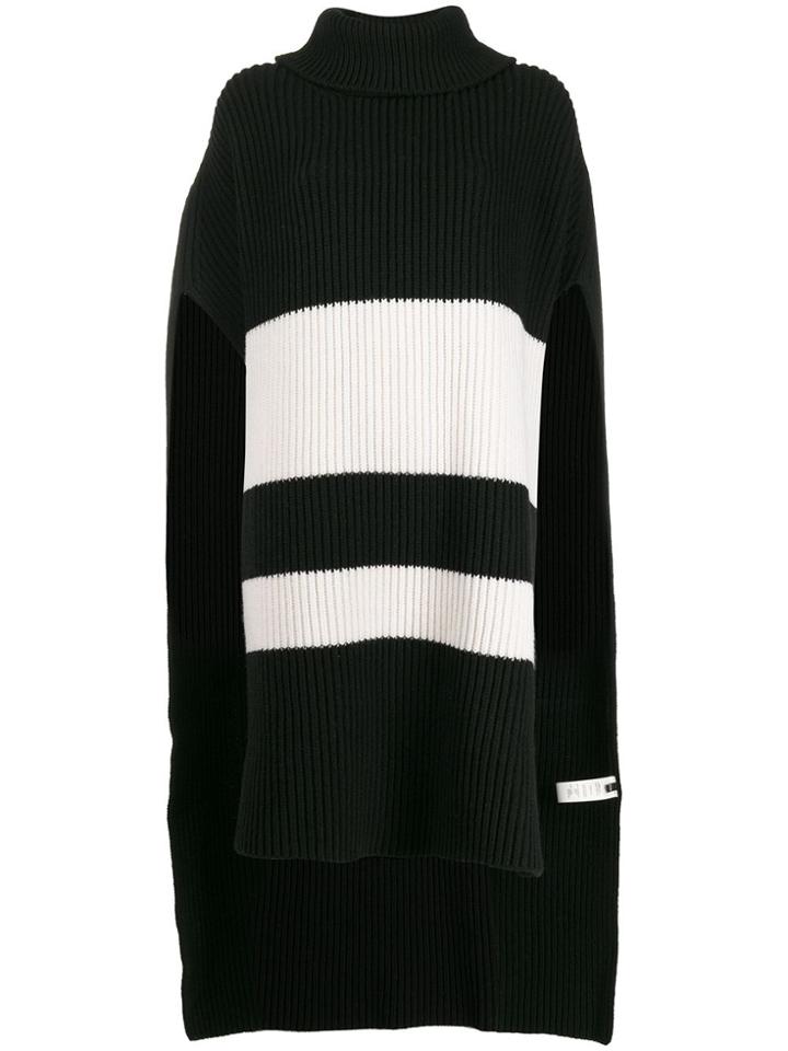 Joseph Ribbed Roll Neck Striped Poncho - Black