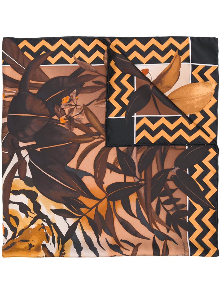Salvatore Ferragamo Tiger Print Scarf - Black