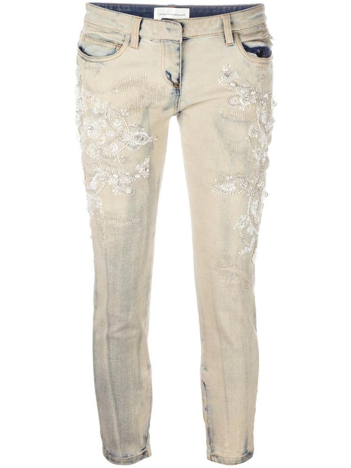 Faith Connexion Beaded Embroidery Cropped Jeans, Women's, Size: 25, Nude/neutrals, Cotton/spandex/elastane