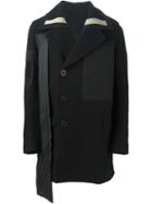 Rick Owens Panelled Single Breasted Coat, Men's, Size: 52, Black, Virgin Wool/cotton/rubber/viscose