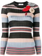Valentino Appliqued Striped Jumper, Women's, Size: Small, Viscose/cotton/silk