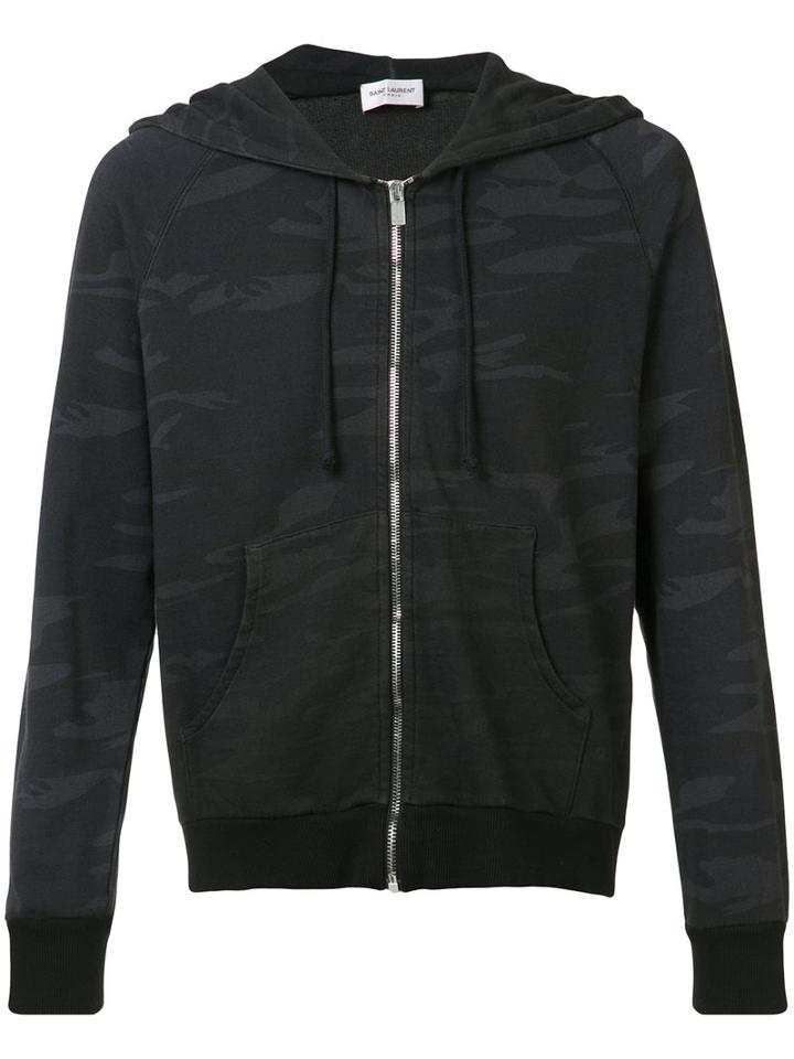 Saint Laurent Camouflage Cardigan With Hood, Men's, Size: Medium, Black, Acetate/cotton