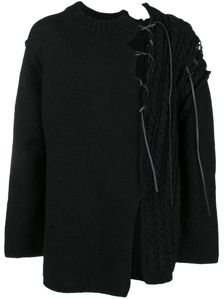 Yohji Yamamoto Deconstructed Knit Mix Sweater - Black
