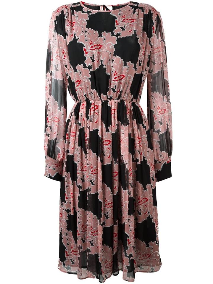 Msgm Floral Print Dress, Women's, Size: 42, Black, Silk/polyester