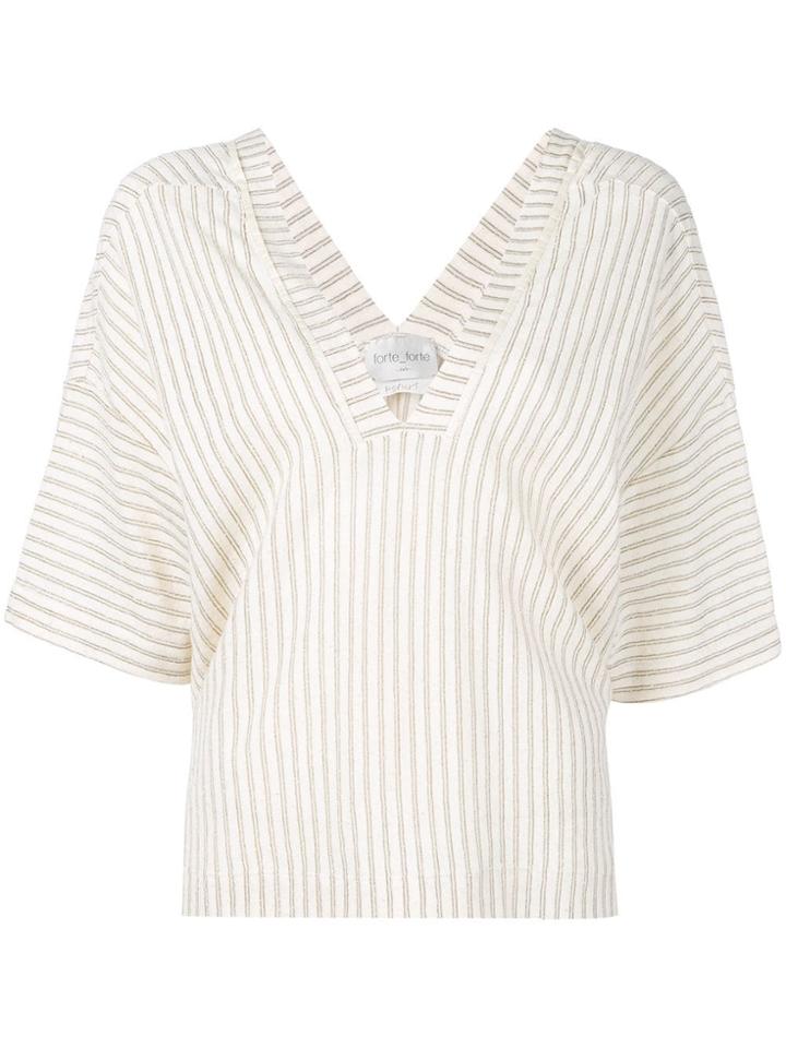 Forte Forte Striped V-neck Blouse - Neutrals