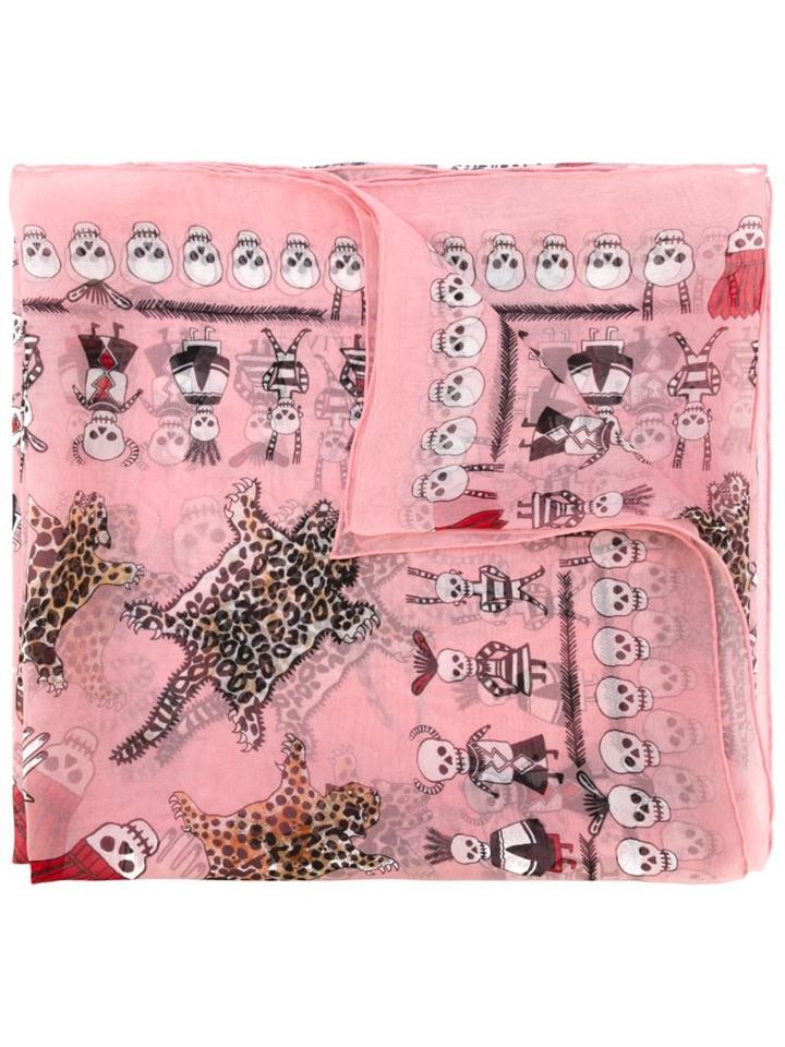 Alexander Mcqueen Leopard And Skull Print Scarf