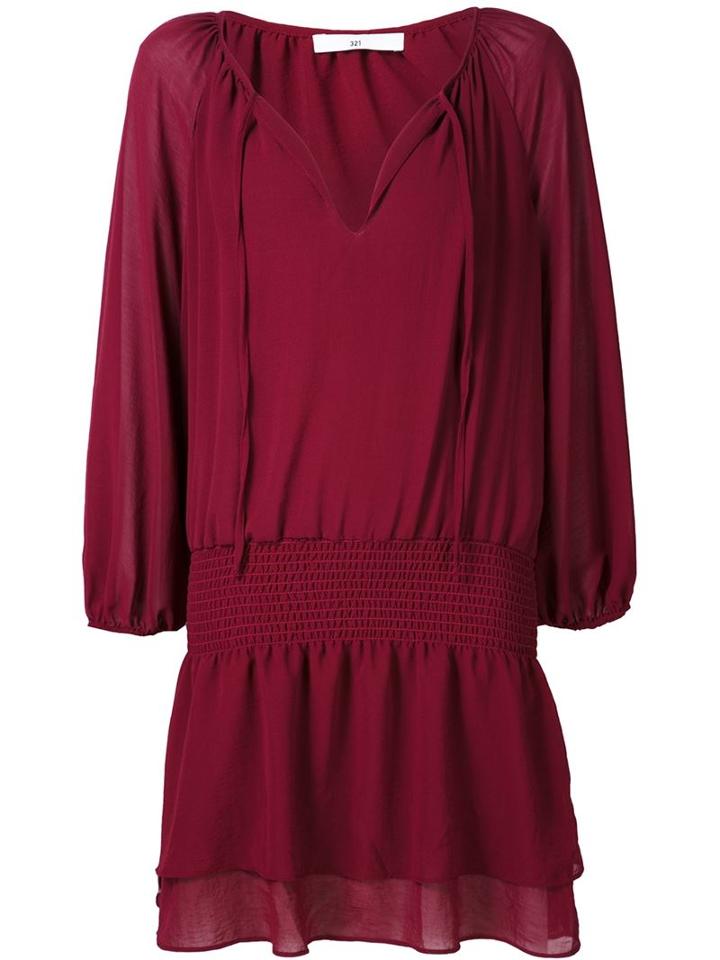 321 Smocked Waist Longsleeved Dress, Women's, Size: Small, Red, Rayon