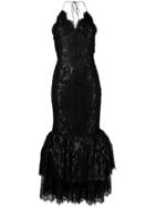 Alessandra Rich Halterneck Fishtail Gown - Black