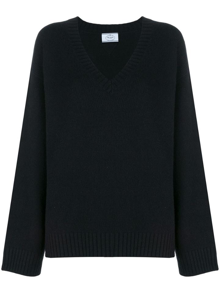 Prada V-neck Long Sleeve Jumper - Black