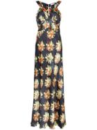 Paco Rabanne Floral Print Sleeveless V-neck Maxi Dress - Black