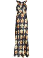 Paco Rabanne Floral Print Sleeveless V-neck Maxi Dress - Black