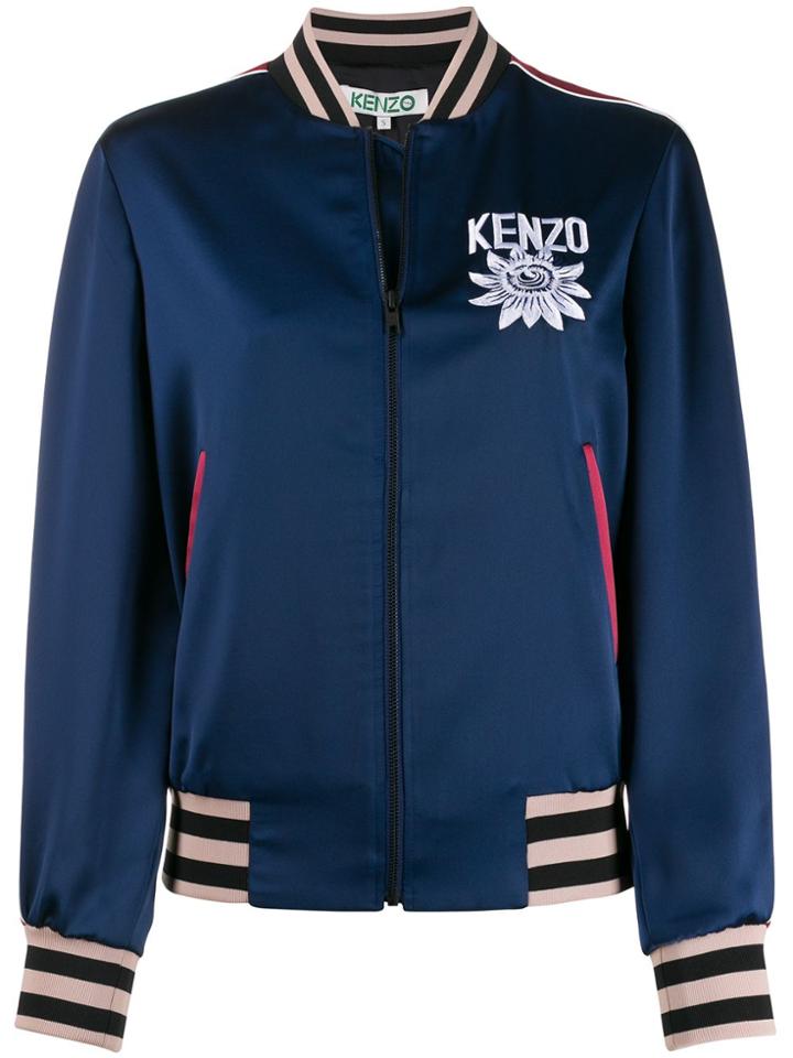 Kenzo Embroidered Detail Bomber Jacket - Blue