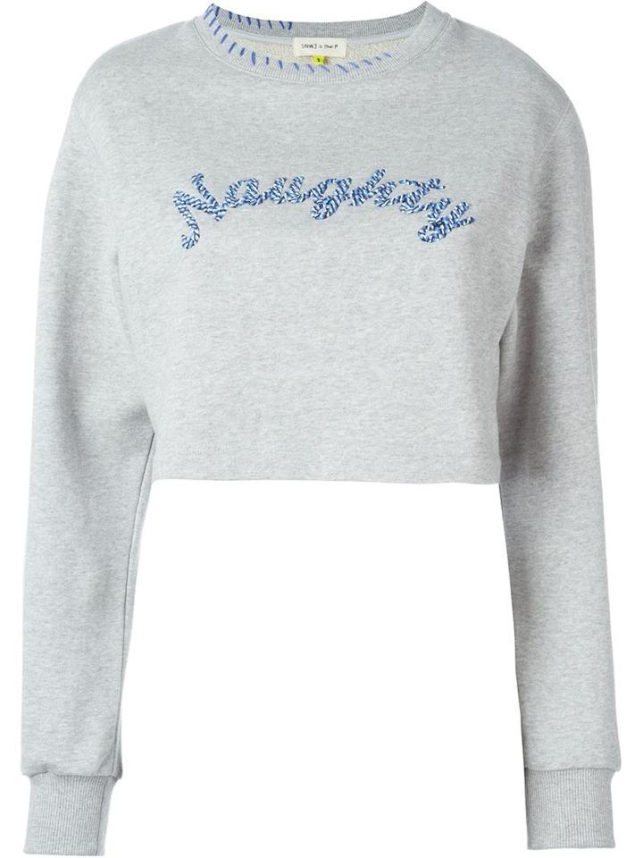 Steve J & Yoni P Naughty Embroidery Crop Sweatshirt, Women's, Size: Large, Grey, Cotton