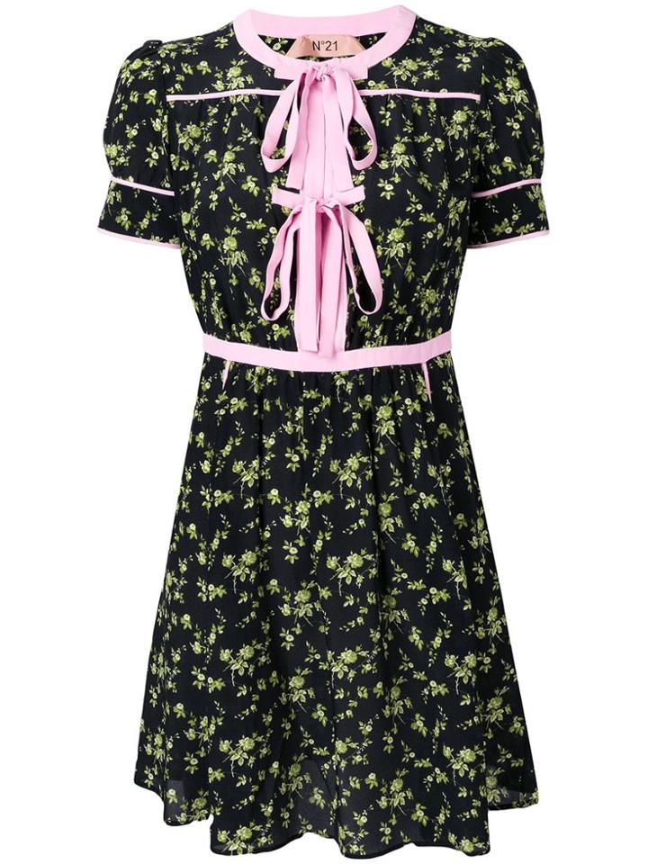 Nº21 Double Tie Neck Floral Dress - Black