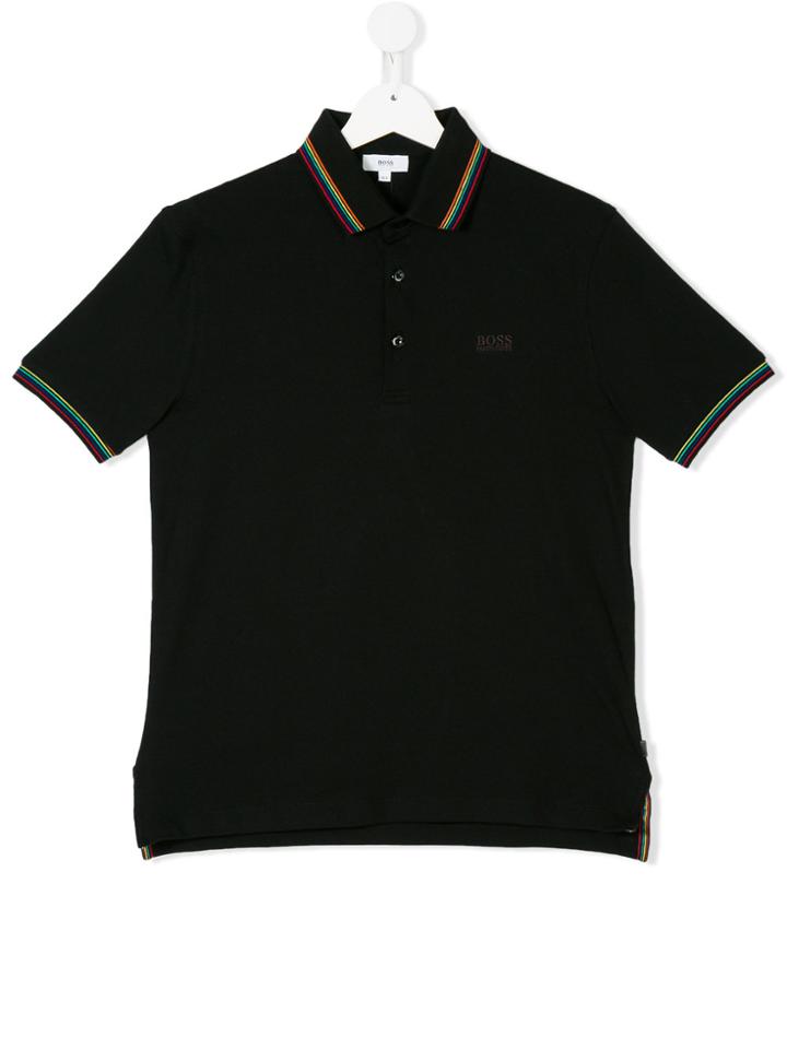 Boss Kids Teen Striped Collar Polo Shirt - Black
