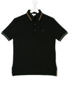 Boss Kids Teen Striped Collar Polo Shirt - Black