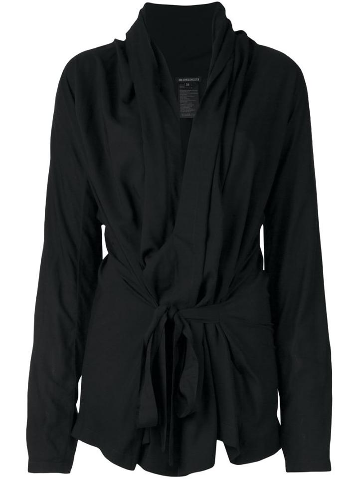 Ann Demeulemeester Blanche Draped Belted Blouse, Women's, Size: 36, Black, Rayon/viscose