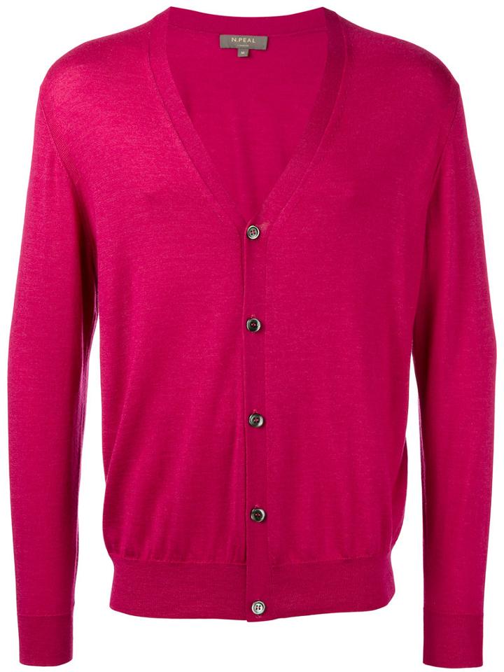 N.peal Button Up Cardigan, Men's, Size: Small, Pink/purple, Cashmere/silk