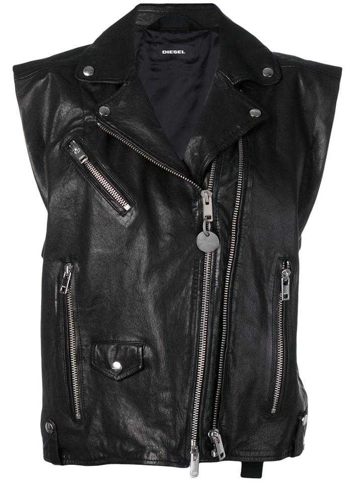 Diesel L-droppet Sleeveless Biker Jacket - Black