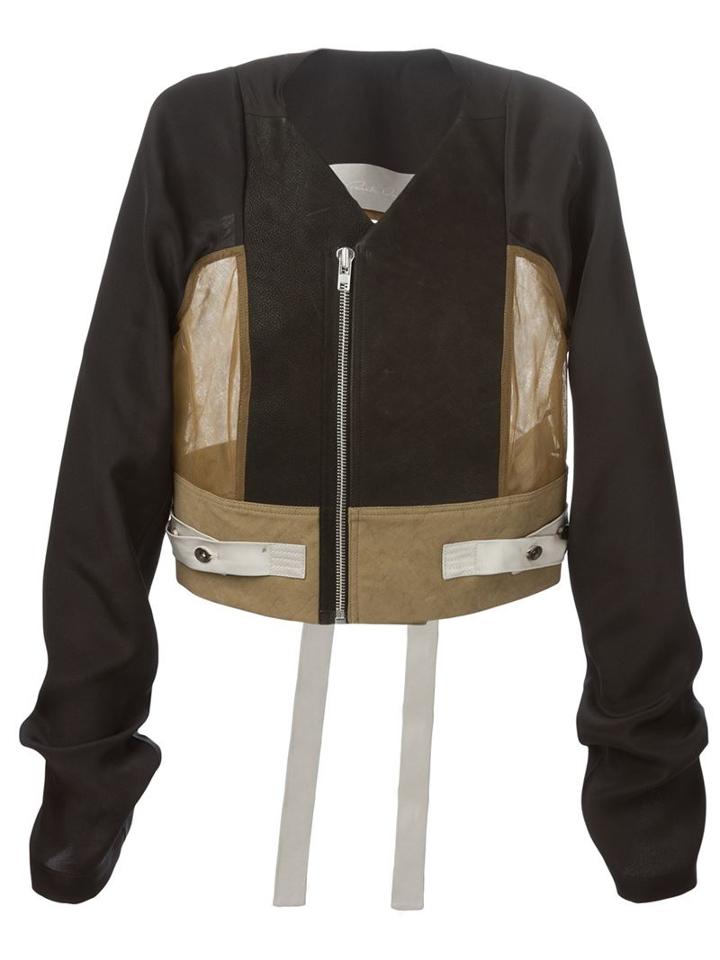 Rick Owens Panelled Cropped Jacket, Women's, Size: 42, Black, Silk/calf Leather/polyamide