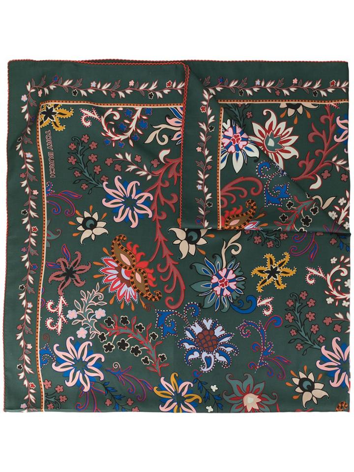 Tory Burch Floral Silk Scarf - Green
