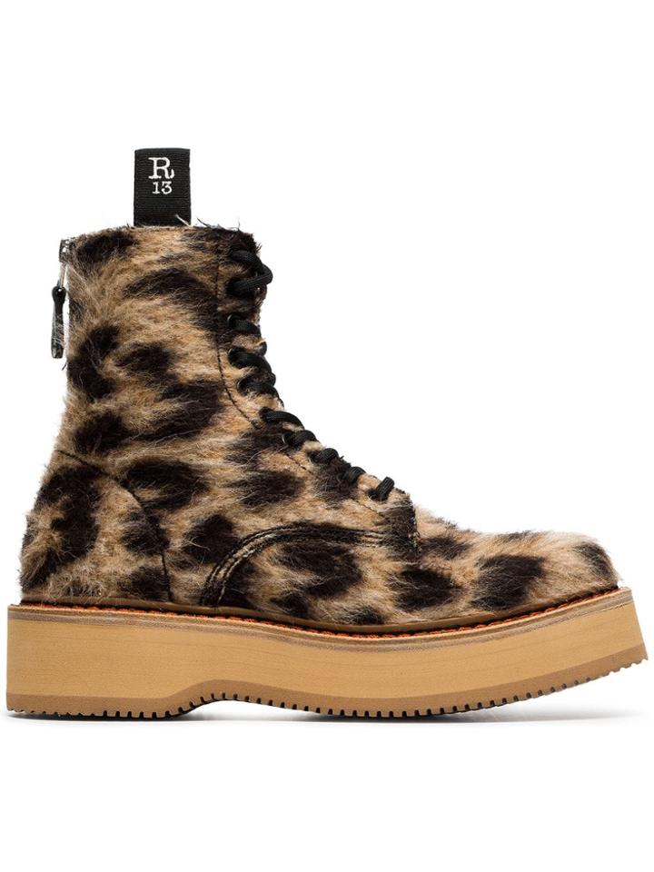 R13 Brown Single Stack 40 Leopard Print Wool Boots