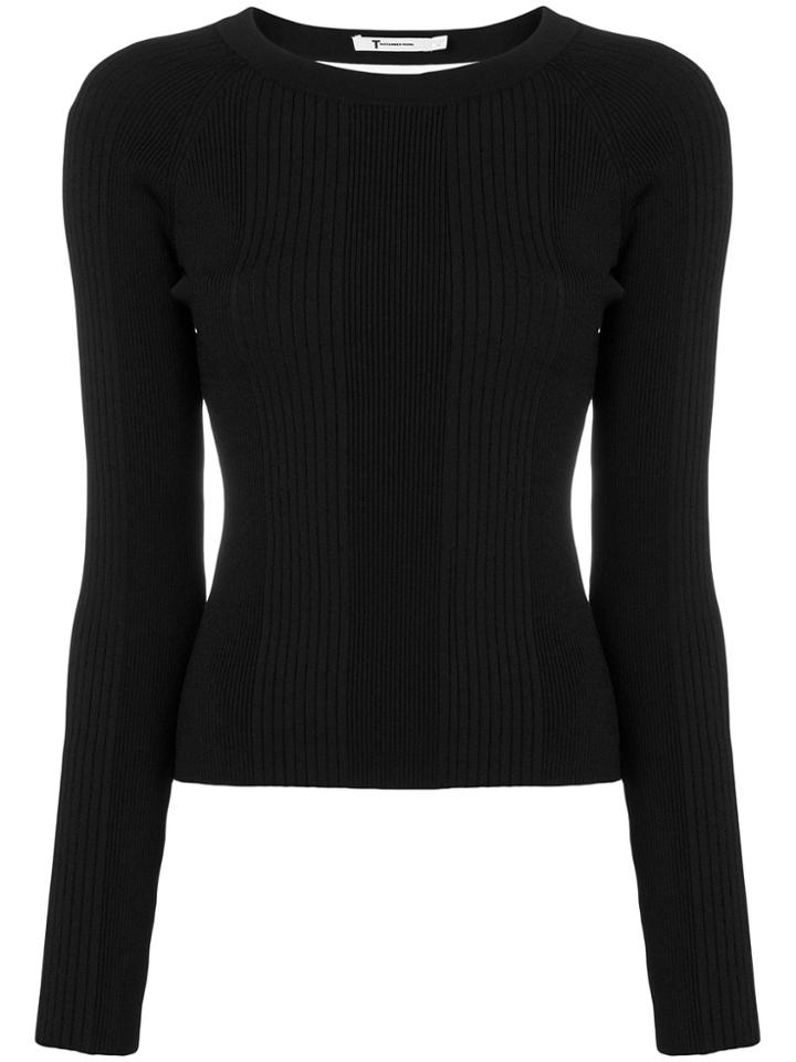 T By Alexander Wang Open Back Long Sleeve Knit Top - Black